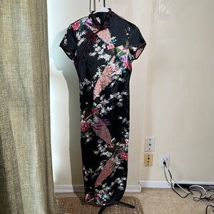 Elegant Black Floral Cheongsam Dress